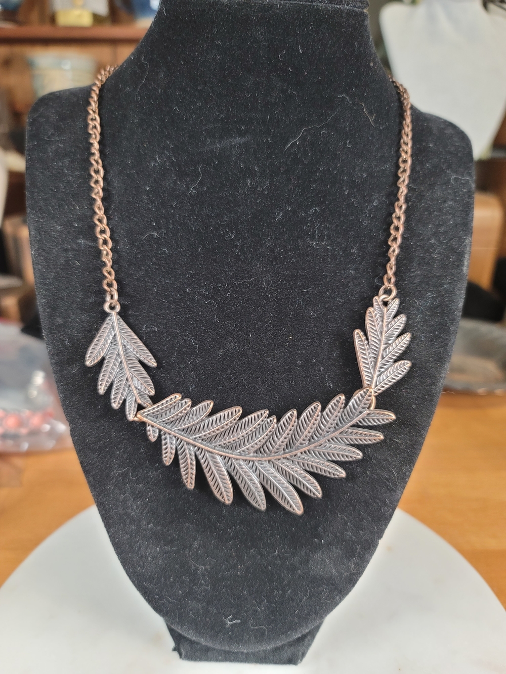 Leaf Motif Statement Necklace Set - Antique Copper